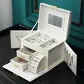 Jewelry Boxes Organizer with Lock Mirror Jewelry Dispaly Case for Earring Ring Gifts for Girls Mon-White