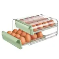 Large Capacity Egg Holder for Refrigerator Egg Storage Container Stackable Clear Plastic(Green-2 Layer)