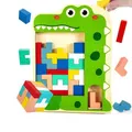Wooden Block Puzzle Kids Tangram Puzzle Russian Blocks 3D Montessori STEM Educational Pattern Blocks Toys Gift for Boys Girls 3+ Years