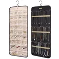 Hanging Jewelry Organizer Storage Roll with Hanger Metal Hooks Double-Sided Jewelry Holder for Earrings,Necklaces,Rings on Closet,Wall,Door,1 piece,Large,Black