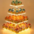 4 Tier Cupcake Stand Acrylic Tower Display with LED Light Premium Holder Dessert Tree Tower for Birthday Cady Bar D�cor Weddings,Parties Events (Yellow Light)
