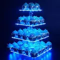 4 Tier Cupcake Stand Acrylic Tower Display with LED Light Premium Holder Dessert Tree Tower for Birthday Cady Bar D�cor Weddings,Parties Events (Blue Light)