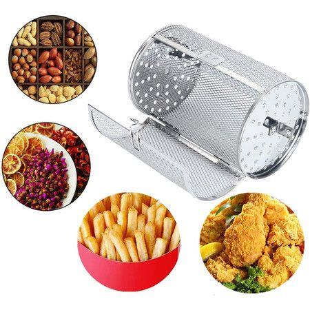 Air Fryer Basket Rotisserie Oven Cage 360 Degree Stainless Steel Roaster Drum Racks Heating Baking Nuts Coffee Beans Tea BBQ Tool Kitchen Prep