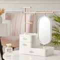 Jewelry Organizer with HD Mirror Bracelets Necklace Earring Organizer with 3 Layer Drawer- White & Gold