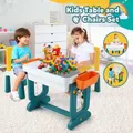 Kids Table and 2 Chairs Set Toddler Play Centre Childrens Study Activity Picnic Block Building Outdoor Indoor Plastic