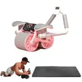 Elbow Support Automatic Rebound Abdominal Wheel,Ab Roller for Abdominal Exercise Machine with Timer and Phone Holder,Dolly Core Strengthening Trainer Fitness Belly Training for Adults (Pink)