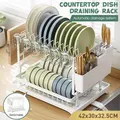 Dish Drying Rack 2 Tier Plate Over Sink Drainer Cutlery Utensil Holder Kitchen Organiser Storage Shelf Auto Drainage