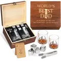Fathers Day Birthday Gifts for Dad Men from Daughter Son Wife,Anniversary Unique Gifts for Him,Stainless Steel Engraved Worlds Best Dad Whiskey Stones Glasses Set,Cool Bourbon Set