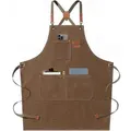 Waterproof Chef Aprons for Men Women with Large Pockets Cotton Canvas Cross Back Adjustable Work Apron Size M to XXL(Brown)