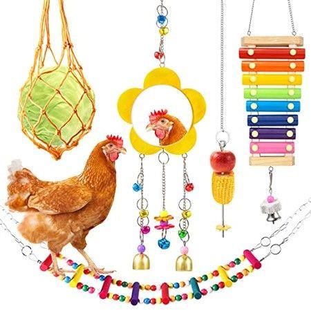 Bird Chicken Toys 5 Pcs Xylophone Mirror Ladder Swing Vegetable Feeder Coop Hanging Accessories Hens Entertainment