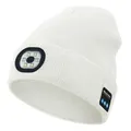 Men's Beanie with Bluetooth and LED, 2 in 1 Rechargeable Winter Beanie V5.0 Bluetooth Hat-White