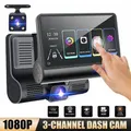 Dash Cam 1080P 3 Channel Front Inside Rear Camera Recorder Night Vision Loop Recording G-Sensor Parking Monitor 4inch Touch Screen