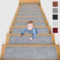 3pcs 76x20cm Non-Slip PVC Carpet Stair Treads for Wooden Steps Non-Skid Safety Rug Slip Resistant Kids Elders and Pets with Reusable Adhesive