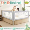 Toddler Bed Rail Kids Safety Guard Side Bedrail Adjustable Child Cot Fence Barrier Folding Queen Size Baby Protector 3Pcs Mesh Fabric Frog Design