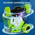 Stunt Acrobatic Tumbling Remote Control Car 2.4GHz 4WD RC Stand Up, Rotate, 360 Degrees Flips Toys with Lights(Green)