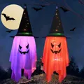 Halloween Hanging Glowing Ghost Witch Hat Light Indoor DECORATIONOutdoor Outside Patio Lawn Garden Party (Orange Light+Purple Light)