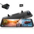 12" 4K Rear View Mirror Camera,Smart Full Touch Screen Mirror Dash Cam Front and Rear,Backup Camera with 1080P Rear Camera,Dash Cam with WDR Camera,Night Vision,Free 64GB Card