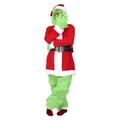 Green Deluxe Monster Costume for Men 7PCS Adult Santa Suit Set Furry Christmas Santa Claus Outfit Size M
