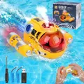 RC Boat Remote Control High Speed Sumbarine Spray and Light Powerboat Twin Propeller Speedboat Children's Day Gifts Summer Toys Color Yellow