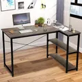 LUXSUITE Computer Desk L Shape Oak Corner Writing Gaming Study Table Home Office Workstation with Storage Shelf