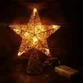 Champagne Glittered 3D Tree Top Star with Warm White LED Lights and Timer for Christmas Tree Decoration and Holiday Seasonal D�cor, 8 x 10 Inch