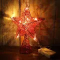 Red Glittered 3D Tree Top Star with Warm White LED Lights and Timer for Christmas Tree Decoration and Holiday Seasonal D�cor, 8 x 10 Inch