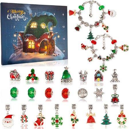 Advent Calendar Christmas Bracelet Girls 24 Days Xmas Countdown DIY Jewellery Making Kit 22 Charm Beads Gifts Kids Girls