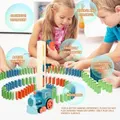 100PCS Blue Automatic Dominoes Stacking Creative Game?Domino Train Toys,Stem Building and Stacking Toys with Sound and Light?Xmax?Holiday gift