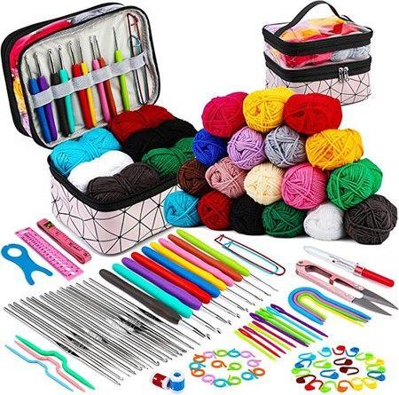105Pcs Crochet Kit 18Yarn Ball Knitting Tool Accessories Craft Suitable for Adults Children Beginners DIY Knitting Starter Set