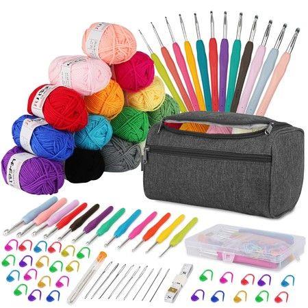 Crochet Kits for Beginners Adults Crochet Kit Crochet Yarns Crochet Hooks 2mm-8mm Knitting Accessories Tools Storage Case Needles Crochet Starter Kit