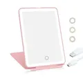 Travel Mirror for Makeup, Rechargeable Light up Mirror with 72 LED Lights and 1000mAh Batteries (Pink)
