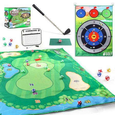 Golf Clubs Chipping Game with Sticky Balls Fun Game Mat Golfing Accessories Set Sports Gifts for Men Women Children Age 3+