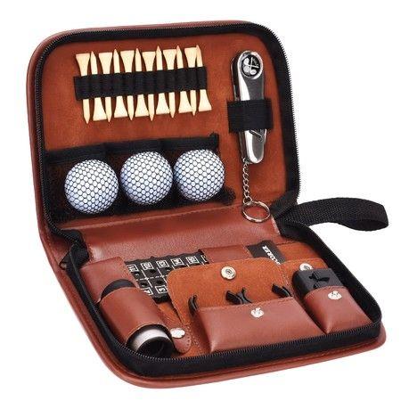 Golf Gifts Set for Men Women Golfing Accessories with Bag Case Balls Rangefinder Tees Brush Multifunctional Divot Knife Scorer Ball Clamp