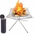 56 CM Portable Fire Pit, Camping Stainless Steel Mesh BBQ Accessories, Ultra Foldable Fire Pit for Patio, Camping, Barbecue, Backyard and Garden
