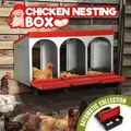 3 Hole Chicken Nesting Box Hen Roll Away Laying Boxes Chook Nest Brooder Poultry Egg Coop Roost Perch Galvanised Steel Plastic with Vents Lid