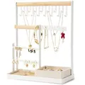 Jewelry Organizer Stand with Velvet Ring Holder,4 Tier Jewelry Holder Organizer with 15 Hooks Necklace Organizer and Watch Bracket Holder,Jewelry Stand with 16 Holes for Earring Holder,White