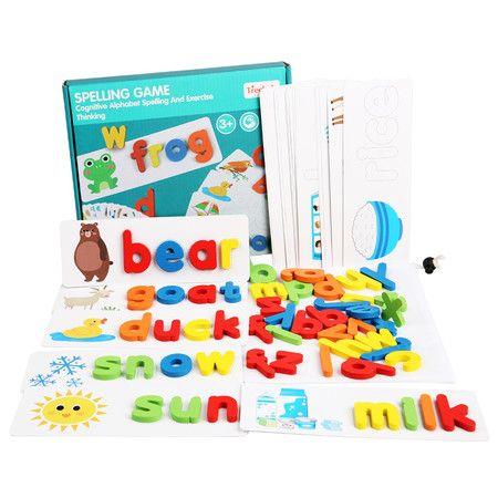 English Spelling Educational Toy Wooden ABC Games Alphabet Flash Cards Learning Shape Matching Montessori Preschool STEM Toddler Kids