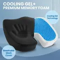 Orthopedic Seat Cushion Memory Foam Pillow Cool Gel Pad Car Gaming Office Chair Support Coccyx Tailbone Back Pain Relief Mesh Fabric Cover