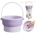 Makeup Brush Cleaner Mat 3 in 1 Silicone Makeup Brush Cleaner Bowl with Brush Drying Holder Cosmetic Brushes Cleaning Tool Organizer for Storage & Air Dry (Purple)