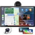 9 Inch Wireless Carplay with 1080P Reverse Camera,Portable Touch Screen Car Play Radio Audio Receiver,Car Stereo with Mirror Link,GPS Navigation,Bluetooth,FM,Siri
