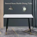 Marble Dining Table Sintered Stone Large Glossy Desk With Metal Legs Modern Restaurant Kitchen Bedroom Office Work White