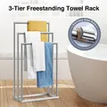 3 Tier Towel Rail Drying Rack Free Standing Stainless Steel Washcloth Holder Hanger Storage Hanging Bars for Bathroom Restroom Kitchen