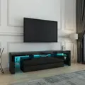 200cm TV Stand Cabinet LED Entertainment Unit Wood Storage Furniture w/2 Drawers & 2 Doors - Black