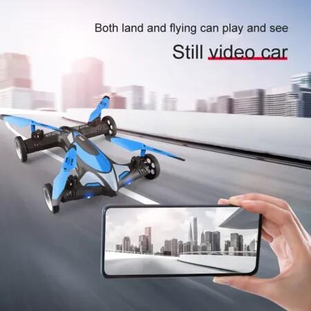 2 in 1 Stunt Roll Aerial Photography FPV Drone WIFI 4K HD Camera Land and Air Fighting RC Quadcopter-Blue
