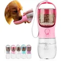 Portable Pet Water Bottle with Food Container, Outdoor Portable Water Dispenser for Cats, Puppies, Pets for Walking (1 Pack,Pink)