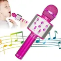 Wireless Bluetooth Kids Karaoke Microphone, 5 in 1 Portable Handheld Microphone with Adjustable Remix FM Radio for Boys Girls Birthday (Rose Red)