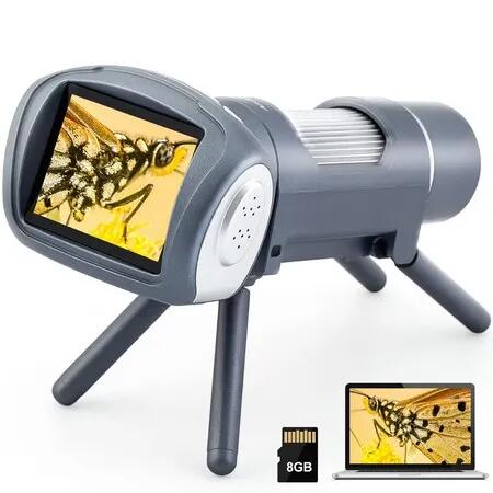Portable Microscope LCD with 8G SD Card,Windows PC Compatible,Stem Educational Toys for Indoor,Outdoor(Grey)