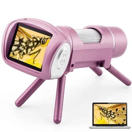 Portable Microscope LCD with 8G SD Card,Windows PC Compatible,Stem Educational Toys for Indoor,Outdoor(Pink)
