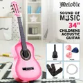 Melodic 34 Inch Kids Acoustic Guitar 6 Strings Tuner Cutaway Wooden Kids Gift Pink