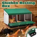 3 Hole Chicken Nesting Box Hen Chook Roll Away Laying Nest Boxes Brooder Coop Poultry Egg Roost Perch Galvanised Steel Plastic with Vents Lid
